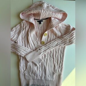 3/$21 | Tommy Hilfiger Light Pink Cable Knit Hooded Sweater
